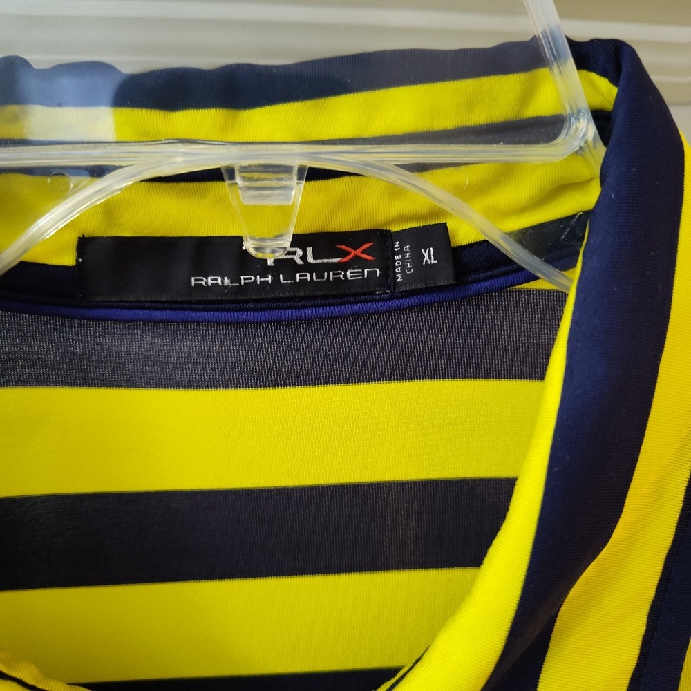 Ralph Lauren RLX Pocket Polo Golf Shirt Yellow Blue Striped Size XL - Picture 4 of 7
